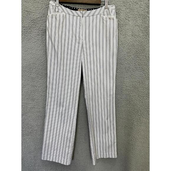 i.e. Pants Womens 8 Gray White Pinstripe Straight Leg Y2K Minimalist Workwear - Picture 1 of 8